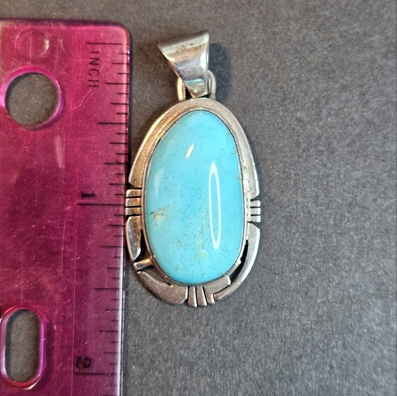 Necklace Pendant By P. Sanchez With Turquoise On Sterling Silver - Picture 3 of 4